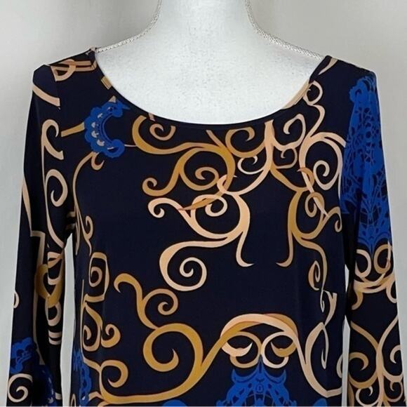 Tibi Black Gold Blue Bold Print Date Night Event Shift Dress NWOT Size S - Picture 3 of 12